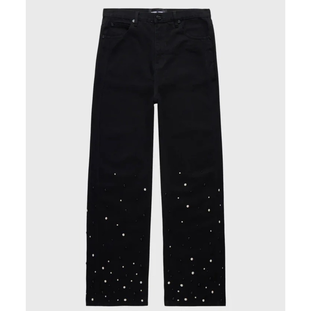 Homme + Femme Pearl Denim Jeans Black Wide Leg Studded Embellished Size 30